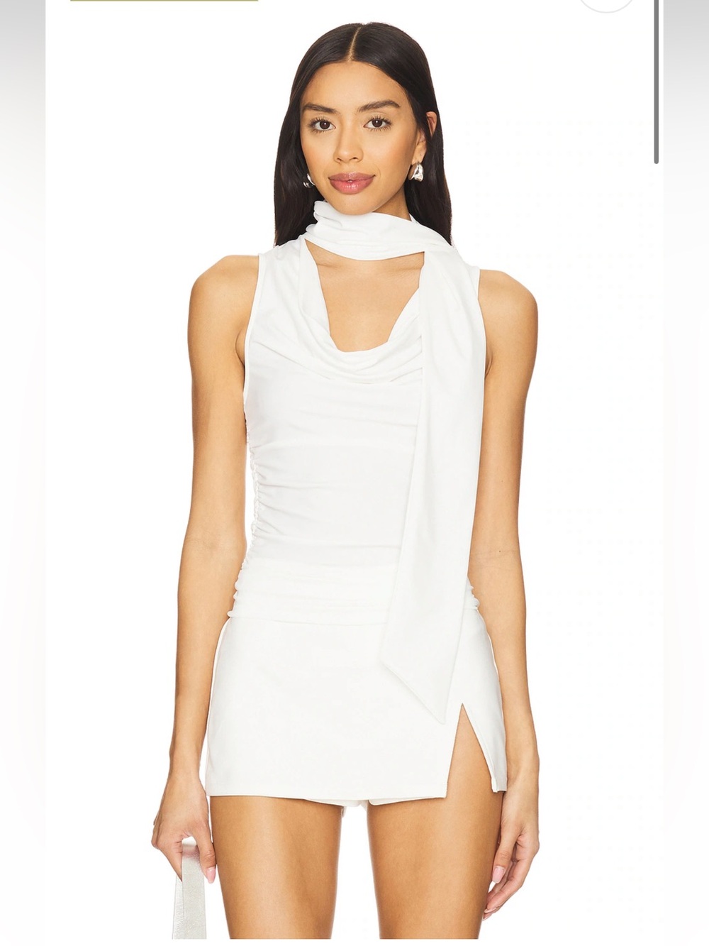 White Sleeveless Scarf-neck top